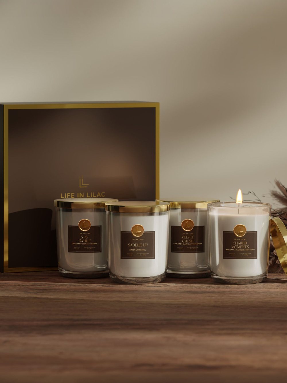 Four autumn soy candles with a luxury gift box