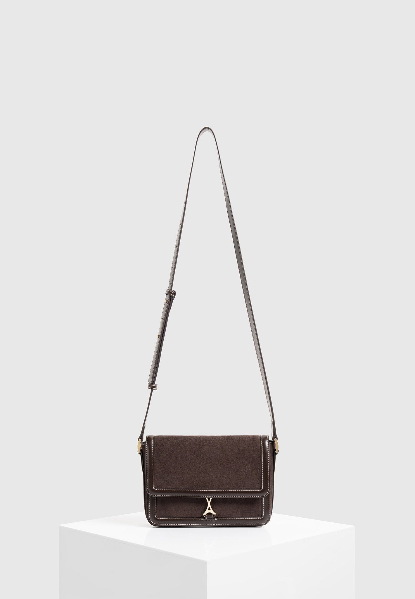 AC003 suede and leather crossbody bag in brown