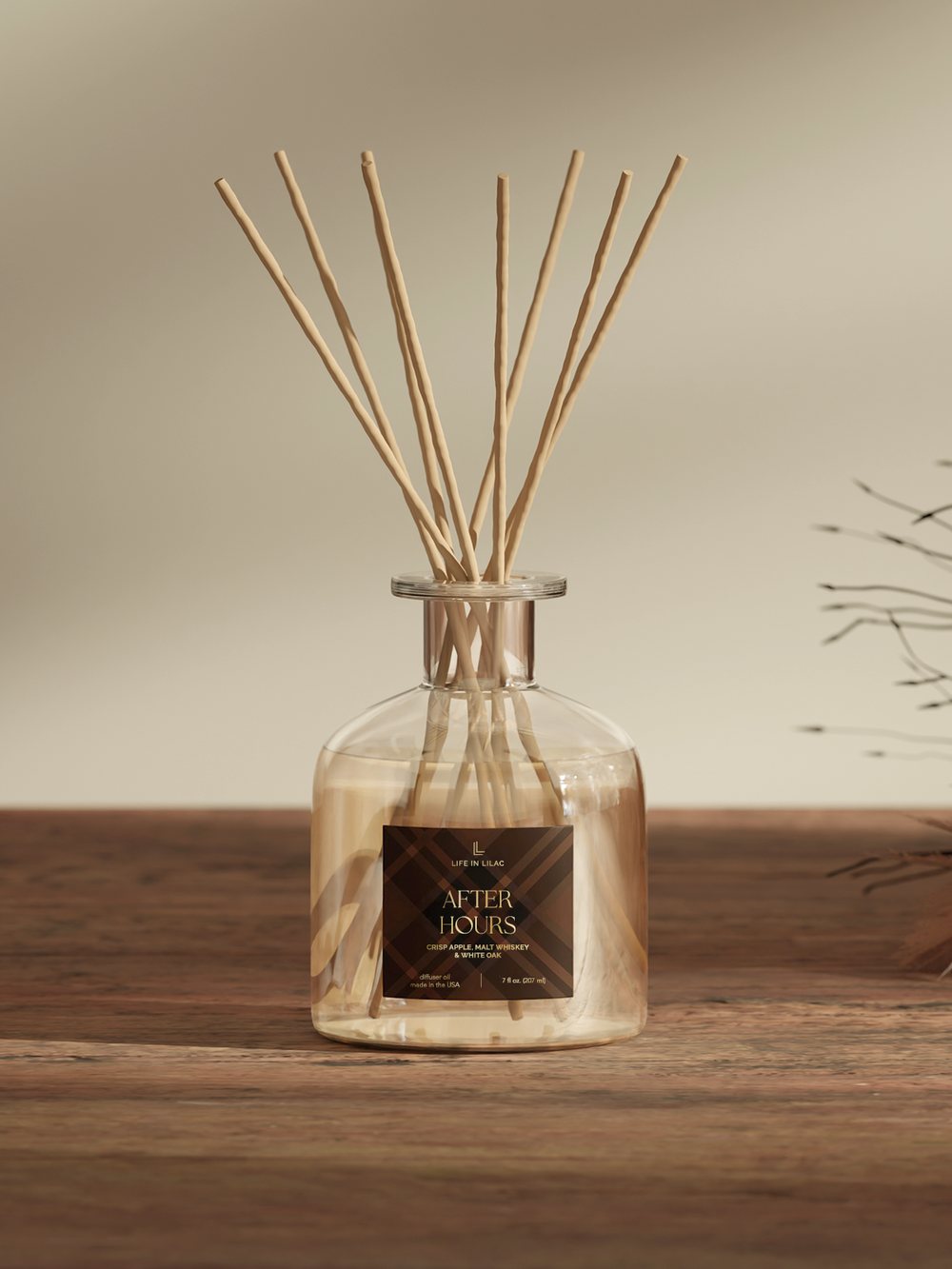 After Hours reed diffuser in a glass bottle