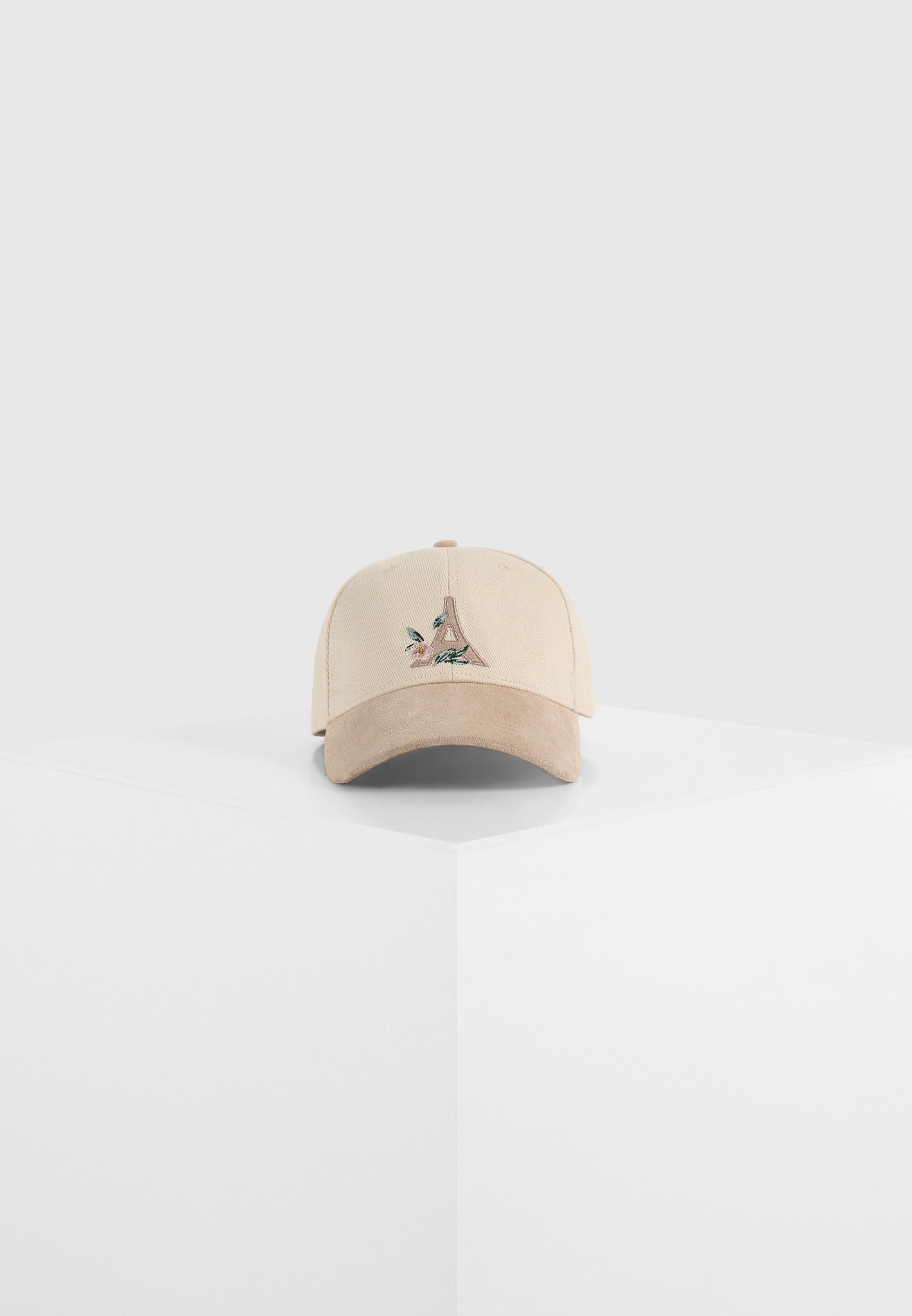 Floral Eiffel suede contrast cap in beige
