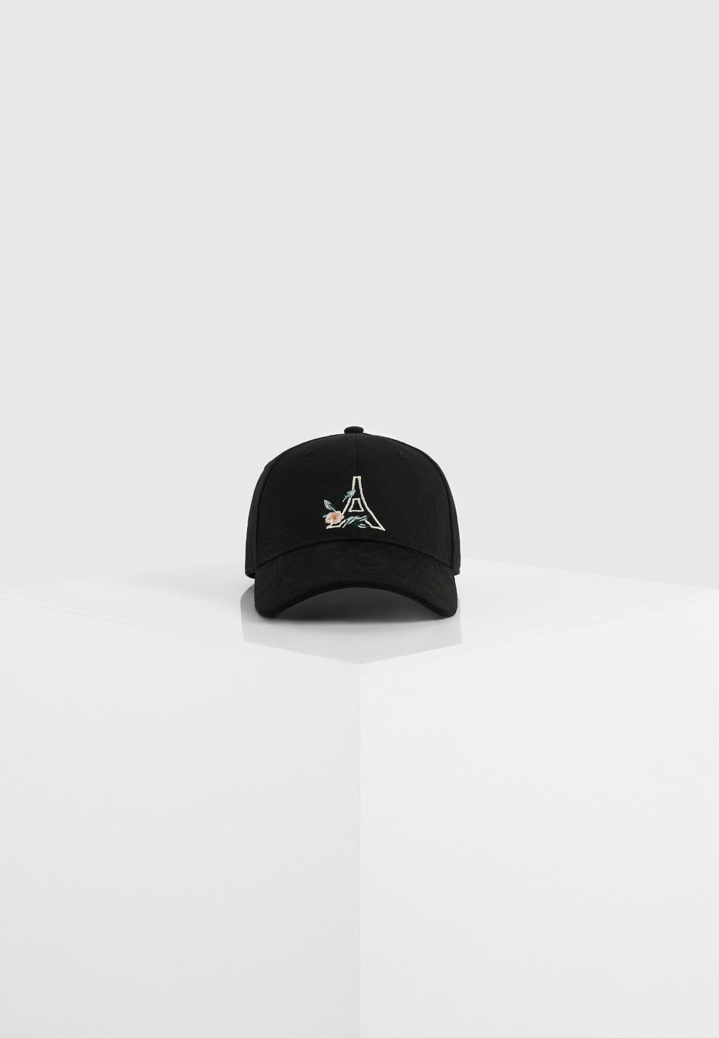 Floral Eiffel suede contrast cap in black