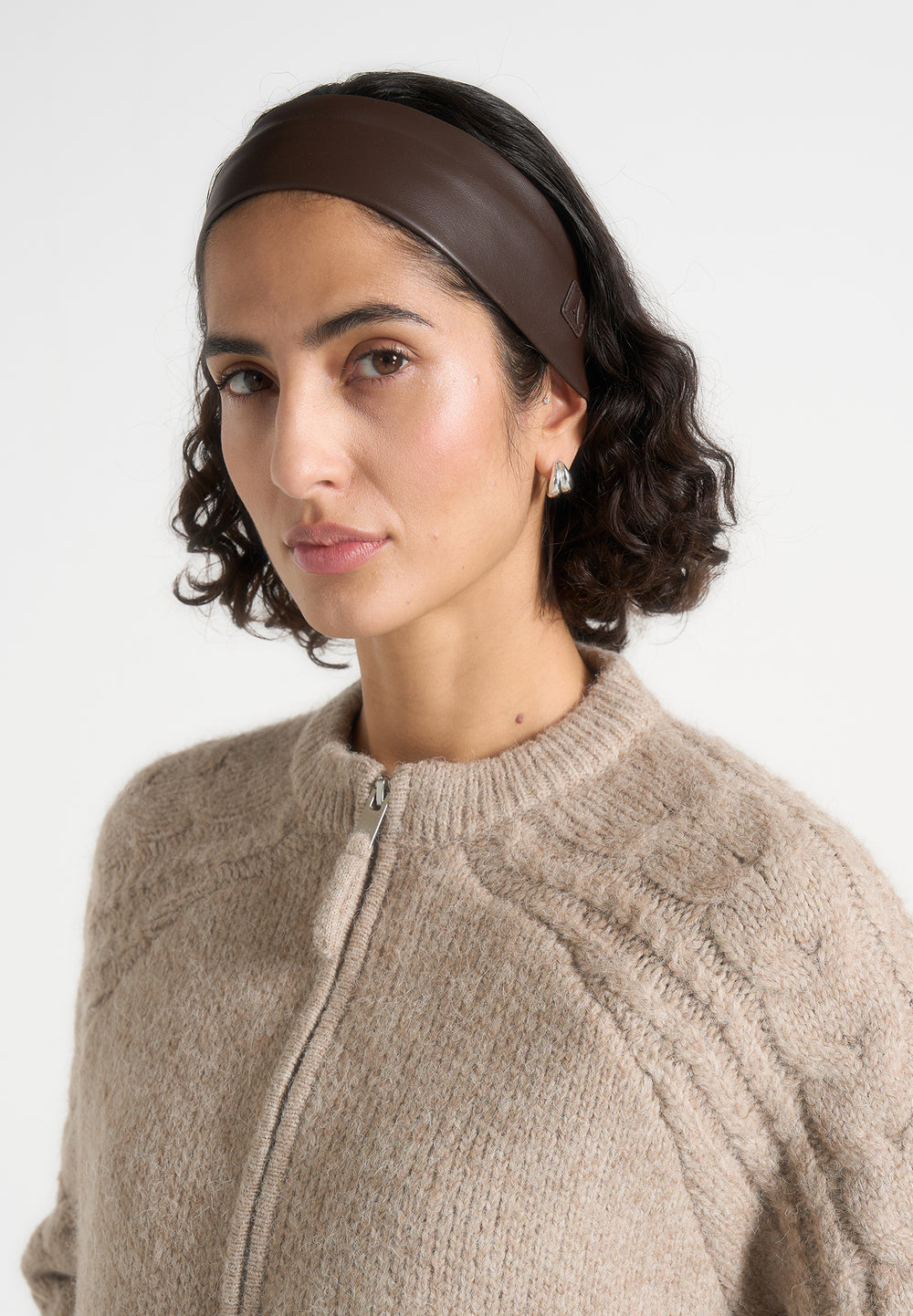 Leather Eiffel headband in brown