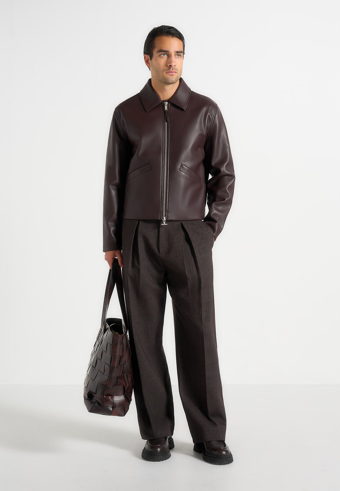 Yves Minimal Leather Jacket in brown