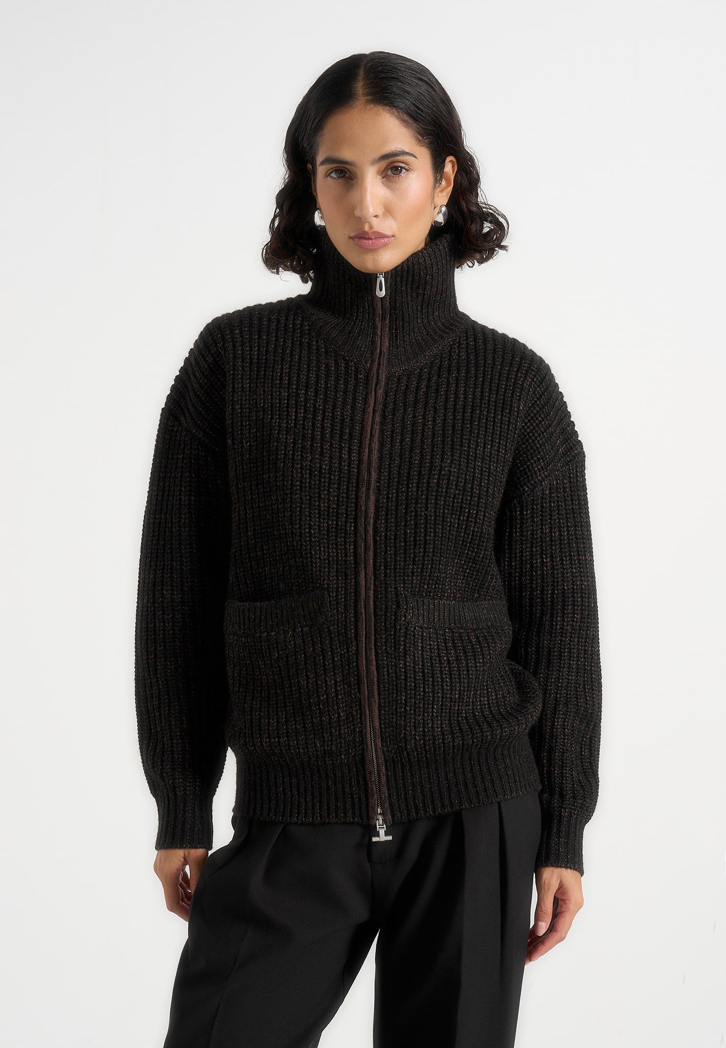 Jamie Speckled Zip Through Jacket in black