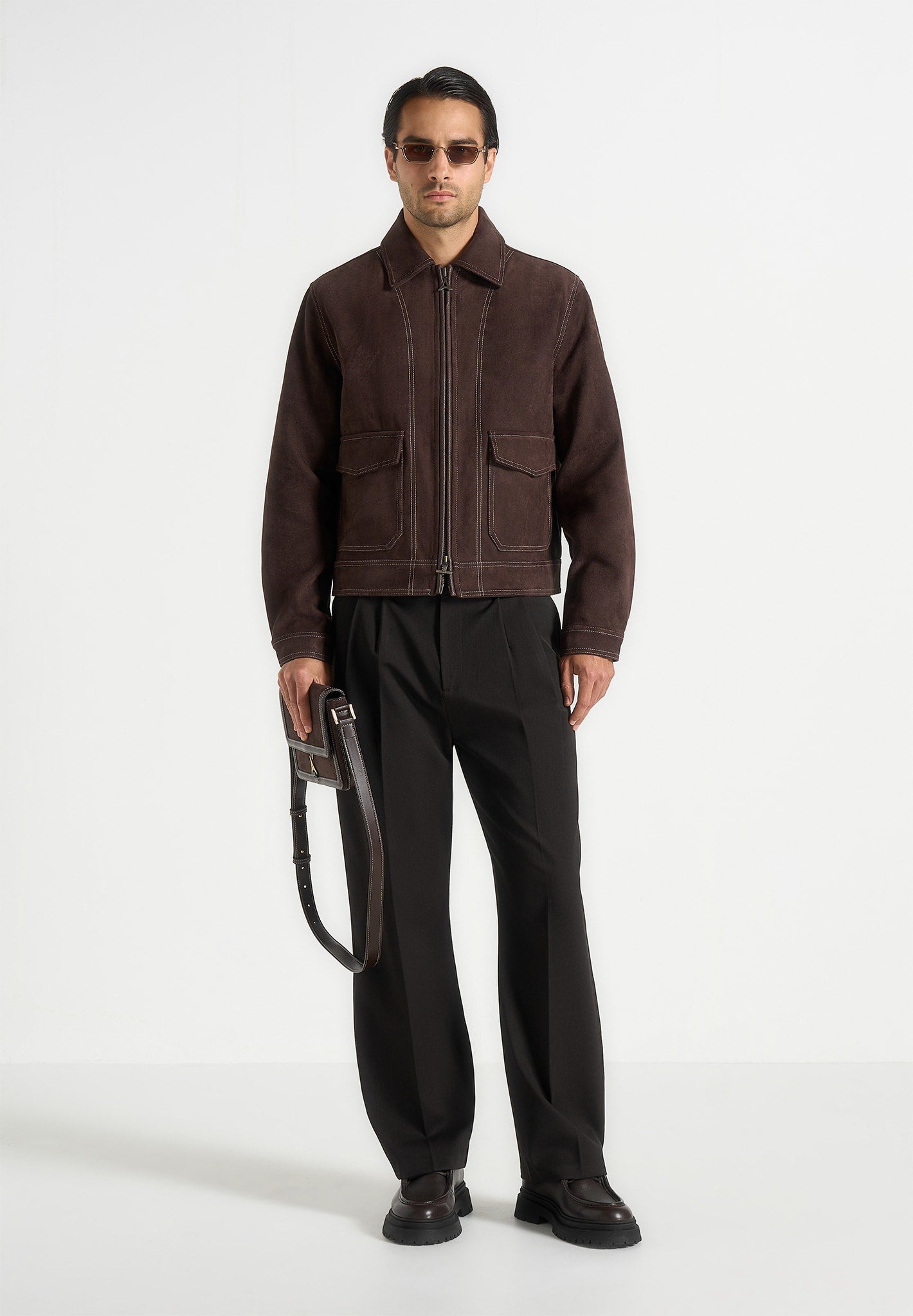 Vince Suede Contrast Stitch Jacket in brown