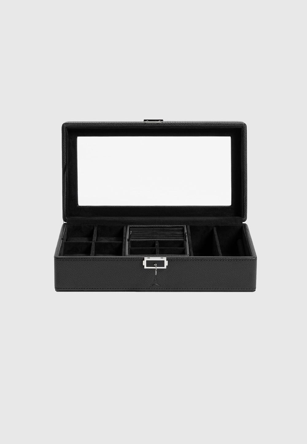 Leather watch and jewellery box in black