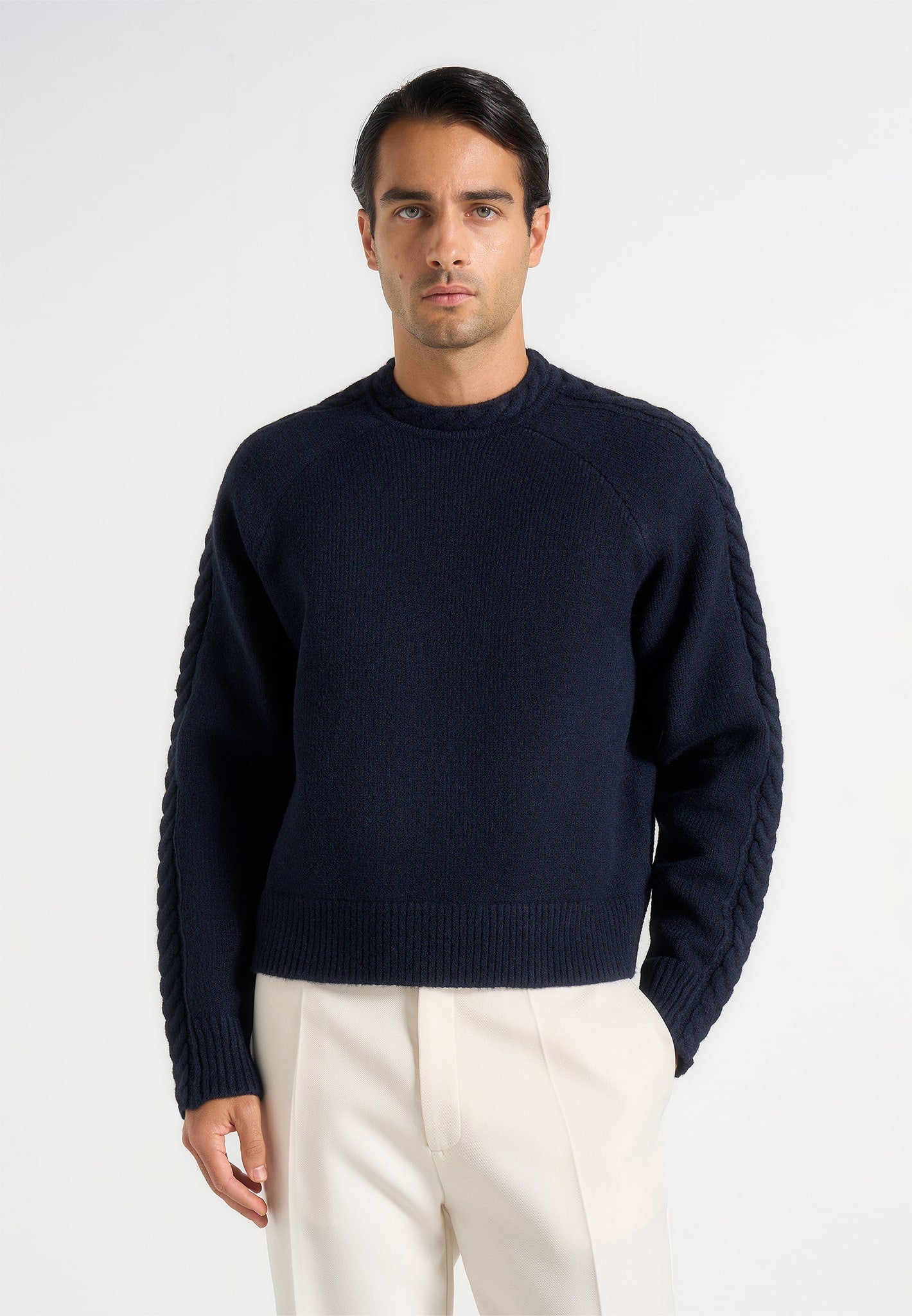 Raymond Plait Detail Raglan Knit Sweater in navy