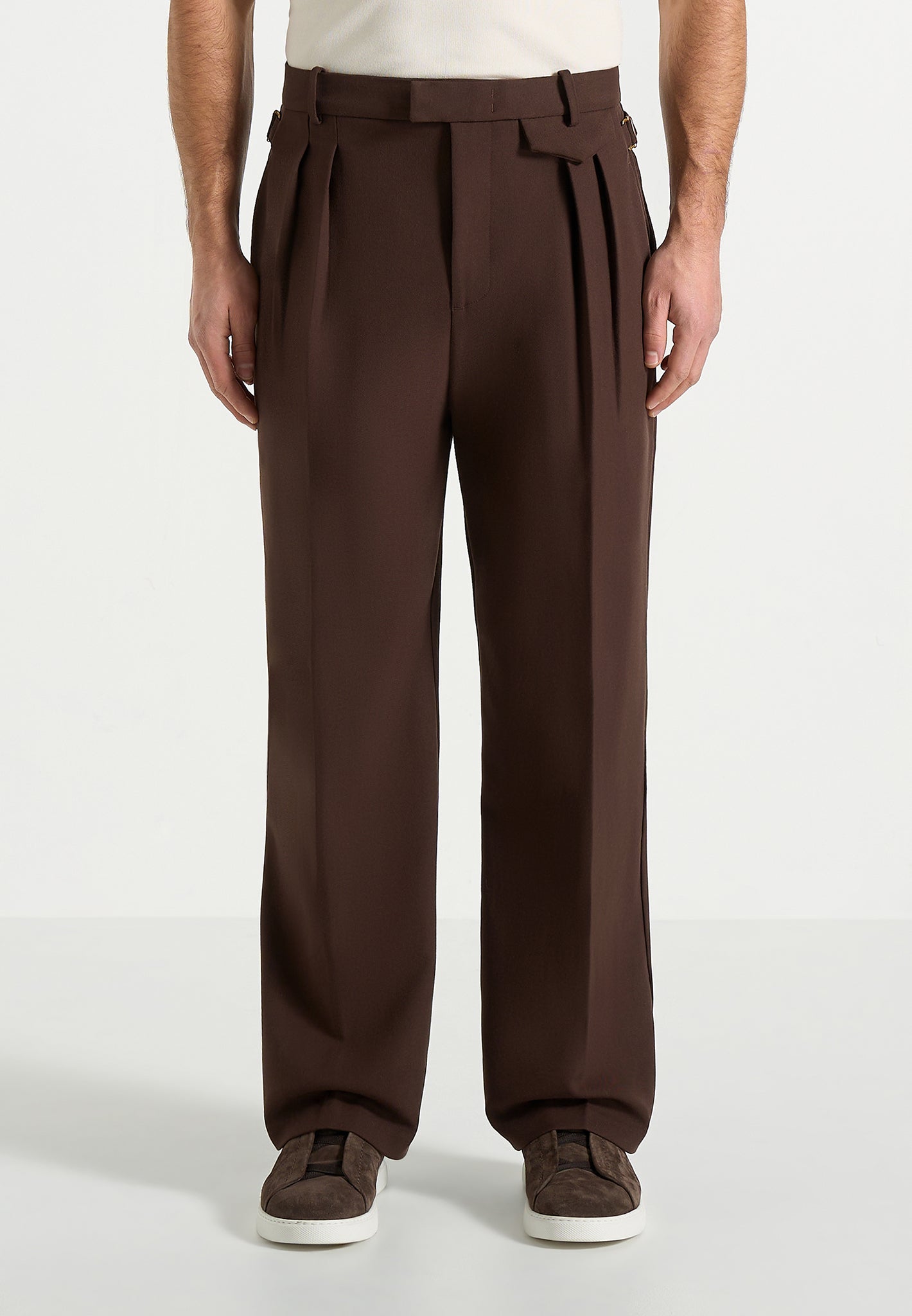 Pierre Twin Pleat Tailored Trousers in brown