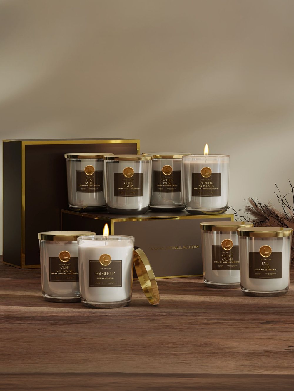 Eight autumn soy candles with luxury gift boxes